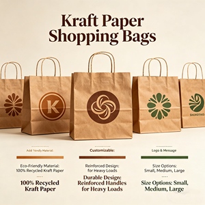 Sacs de courses en papier kraft personnalisés avec poignées torsadées, recyclables, style classique pour les entreprises et la vente au détail - Product Image 5