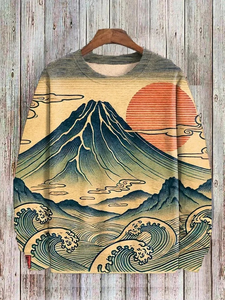 Sudadera de moda para hombre paisaje japonés Ukiyo-e cuello redondo pulóver Casual al aire libre Tops Regular Fit poliéster chándal - Product Image 4