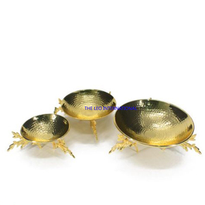 Texture martelée polie brillante avec plateau en forme de fleur Bol rond décoratif Ensemble de 3 bols en métal en aluminium et acier inoxydable - Product Image 4