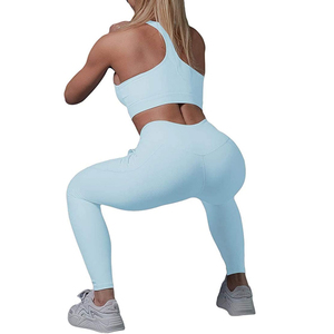 Wholesale 2-Piece Women's Yoga Set Active Fitness Sports Wear with Solid Pattern Legging Custom Brand - Product Image 5