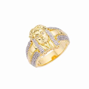 Original Hip Hop Fine Jewelry 18K Gold Plated 925 <b>Sterling</b> <b>Silver</b> Iced Out Religious Jesus Piece <b>Rings</b> for <b>Men</b> - Product Image 2