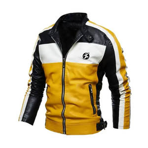 Chaqueta de cuero de moda para hombre Original 100%, cuello levantado con tela de lona de tamaño personalizado, precio bajo - Product Image 1