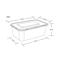 Transparante PP rechthoekige voedselcontainer met deksel voor Cloud Kitchen en restaurants, herbruikbare container voor voedselbezorging