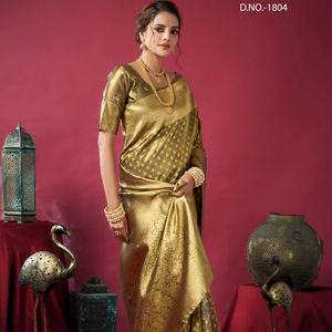 Saree Zari en soie pure et douce de créateur tissage traditionnel pakistanais tenue de fête de mariage pour femmes saree indien pakistanais - Product Image 1