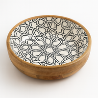 Mangkuk kayu mangga desain pohon palem emas, buatan tangan dekorasi Salad buah melayani piring dapur kayu Artisan pedesaan