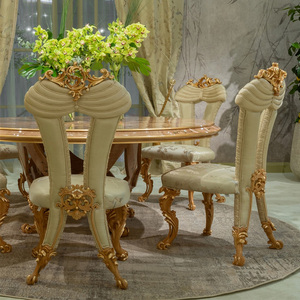 Set <span class=keywords><strong>da</strong></span> <span class=keywords><strong>Pranzo</strong></span> Artigianale in Stile Francese per 8 Persone, Famiglia Reale Saudita, Tavolo e Sedie in Legno Intagliato Classico con Rivestimento in Tessuto, Lussuoso - Product Image 4