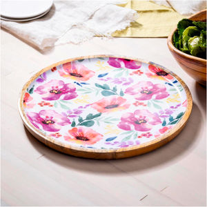 จานกลมไม้หลากสีทำด้วยมือพิมพ์ลายด้วยของตกแต่งผิวมัน - Product Image 1