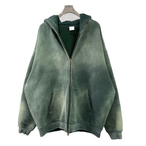 เสื้อฮู้ดมีซิปเนื้อผ้าฝ้ายเทอร์รี่ระบายอากาศได้ดีมีฮู้ดซักกรดสำหรับผู้ชายดีไซน์โอเวอร์ไซส์ - Product Image 1