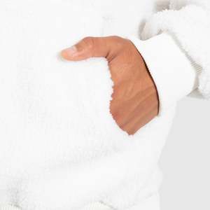 Unisex Solid Windproof <b>Sherpa</b> Pullover Sweatshirt Embroidered Custom Designed Winter Warm Fluffy Oversized Polyester/Cotton Hood - Product Image 6