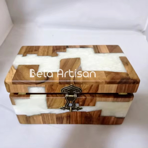 Handcrafted Wooden and Resin Jewelry <b>Box</b> Decorative White Resin Inlay Keepsake <b>Storage</b> <b>Chest</b> - Product Image 1