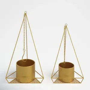 Jardinière suspendue classique en acier revêtu de poudre dorée, décoration murale pour l'intérieur, jardin, ensemble - Product Image 6