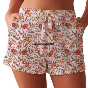 Custom Logo Summer Women Lounge Shorts Elastic Waist Breathable Casual Pattern Boxer Shorts Summer Block Print Women's Shorts - Product Image 5