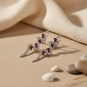 Boucles d'oreilles pendantes élégantes vintage en argent 925 pour femmes, plaquées or avec rubis, perle et diamant, bijoux de mariage et de fête, cadeau - Product Image 1