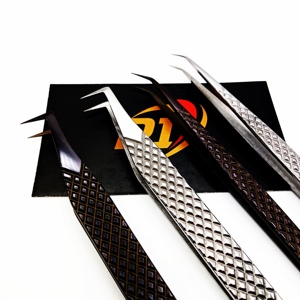 Pince à épiler en acier inoxydable avec poignée en diamant durable, écologique, finition noire plasma argentée, pointe en fibre pour extensions de cils - Product Image 5