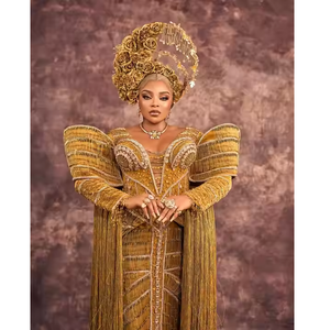 Robe en coton soyeux de créateur George, broderie multicolore, style africain de luxe, coupe ajustée, manches courtes, occasions spéciales, unique - Product Image 3