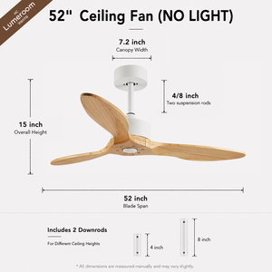 52 Inch 3 Blade Solid Wood <b>Ceiling</b> <b>Fan</b> Without Light <b>Remote</b> <b>Control</b> Reversible DC Motor for Bedroom Living Room - Product Image 6