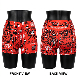 Shorts morados de mezcla de algodón grueso de 380 GSM con apliques bordados y logotipo personalizado para mujer - Product Image 4