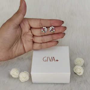 Boucles d'oreilles argentées en cristal arc-en-ciel avec motif de couronne - Product Image 1