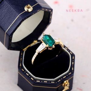 Anillo de oro amarillo sólido de 14K con Esmeralda cultivada en laboratorio de corte hexagonal, anillo solitario con forma de hexágono, tono de Metal personalizado/pureza disponible - Product Image 4