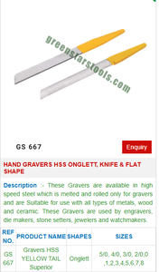 Hand Gravers Hss Onglett, Knife & Flat Shape GS 667 Jewelry <b>Tools</b> for Jewelers - Product Image 2