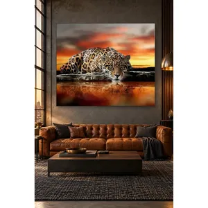 Impression sur toile Fida Jaguar buvant au coucher du soleil - Product Image 4