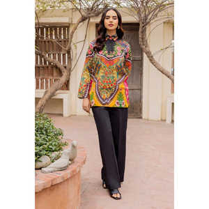 Tunique imprimée bohème en cambric KJ-43102 pour femme, décontractée, longueur ras du sol, col mandarin, respirante, translucide, idéale pour l'été et la plage, ODM - Product Image 3