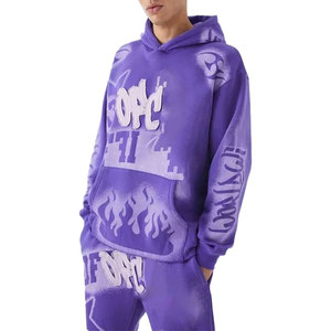 Ensemble de survêtement évasé et superposé délavé à l'acide, couleur unie, personnalisé, pour hommes, grandes tailles, 100 % coton, décontracté et tendance, deux pièces, vente chaude - Product Image 4
