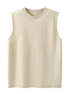 Débardeurs d'été en coton lavé pour hommes Muscle Gym Sleeveless Workout T Shirts Running Beach Loose Cutoff Tees - Product Image 4