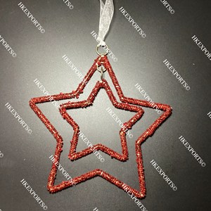 Beaded <b>Star</b> <b>Hanging</b> Ornament Large Gold Handmade Christmas Decor - Product Image 2