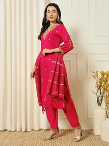 Fourniture directe d'usine femmes 3 pièces coton Polyester Salwar Kameez inspiré indien pakistanais vêtements pour les fêtes de mariage à domicile - Product Image 4