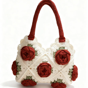 Bolso de Ganchillo Hecho a Mano para Mujer, Serie Rosa, Bolso de Moda para Abuela, Bordado, Abierto, para Ocio y Vacaciones - Product Image 1