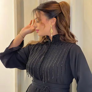 Handmade Black <b>Moroccan</b> Caftan Elegant Sparkling Stones Casual Style Anti-Static Breathable for Everyday Wear-Traditional Muslim - Product Image 1