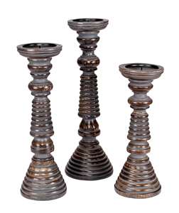 Wooden Candle Holder Antique Design Unique Handmade <b>White</b> Wash Finishing Set of 3 Decorative Lighting for Home Hotel & Office - Product Image 5