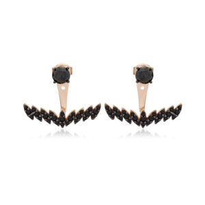 Black Zircon Stone Ear Jackets Earrings Turkish Wholesale Handcrafted 925 Sterling Silver Jewelry - Product Image 6