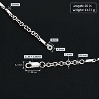 Collier en argent sterling 925 avec barre carrée de 2,0 mm et chaîne croisée de 0,9 mm, 20 pouces, 13,37 g, fermoir carré, bijoux pour femmes, vente en gros