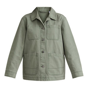 Vêtements d'extérieur décontractés Veste en jean vert olive avec logo personnalisé d'automne pour femmes Vestes boutonnées décontractées Vestes en jean surdimensionnées pour femmes - Product Image 1