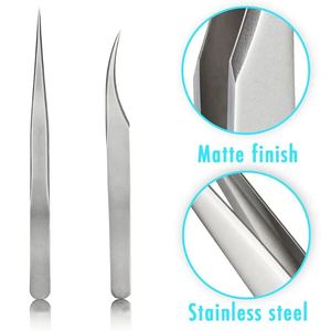 Nouvelle pince à épiler parfaite robuste pour les extensions de cils Pointes pointues droites incurvées en forme de C Ensemble de 2 pièces pour une utilisation en salon - Product Image 3