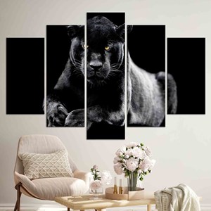 Impression sur toile Panthère Noire : Décoration murale moderne style ferme, lot de 5 toiles assorties - Product Image 1