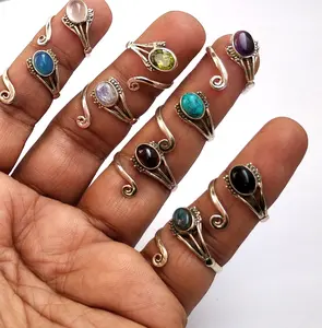 Hot Selling Silver Stone Ring Natural Multi stones Adjustable ring Sterling Silver 925 Gemstone Ring Silver Semi Precious Stone