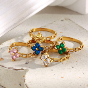 Dreamshow Fashion Jewelry <strong>Rings</strong> Colorful Zircon Flower Signet <strong>Ring</strong> <strong>Set</strong> 18k <strong>Gold</strong> Plated Stainless Steel Jewelry <strong>Set</strong> - Product Image 4
