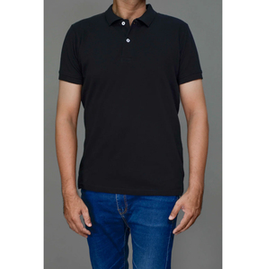 Men's Black Short Sleeve Polo <b>Shirt</b> 100% Cotton Knitted Solid Casual Style Regular Fit - Product Image 1