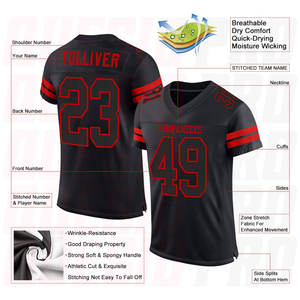 Camiseta de Fútbol Personalizada Negra, Roja y Negra, Auténtica, Transpirable, Uniforme de Equipo de Alto Rendimiento, Personalizada para Adultos, Totalmente Sublimada - Product Image 2