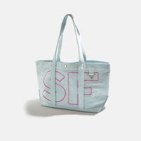 Sac fourre-tout rayé rose et rouge style preppy avec patch personnalisé, sac de plage en toile, sac à main tendance pour l'été pour femmes