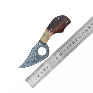 2025 nuevo estilo cuchillo de caza para acampar al aire libre en MOQ bajo hoja fija cuchillo de caza de acero de Damasco con Funda de cuero - Product Image 1