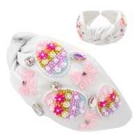NOVA STAR CRAFT Bandeau en tissu élégant et tendance avec perles de rocaille, motif Lapin de Pâques, pour filles, couleur personnalisée, logo personnalisé, décorations pour cheveux, œuf personnalisé