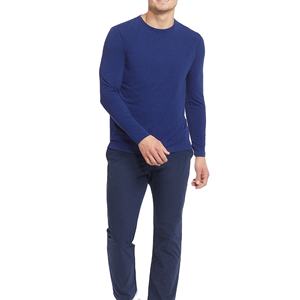 T-shirt pour homme à manches longues en coton peigné 100% de qualité supérieure, poids lourd 220 GSM, col rond, uni, bleu marine - Product Image 3