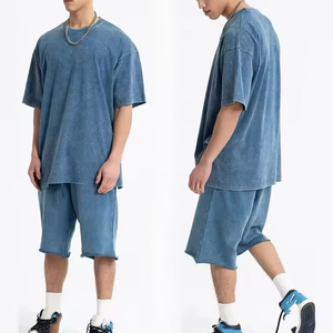 Ensemble short et t-shirt personnalisés Streetwear Vintage Acid Wash Sun Faded Boxy surdimensionné T-shirts ensembles pour hommes - Product Image 2