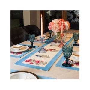 Tailor Made Handmade Floral <b>Table</b> <b>Runner</b> Digital Logo Designs 100% Cotton Embroidered Blue Border Latest Design Wedding <b>Runner</b> - Product Image 1