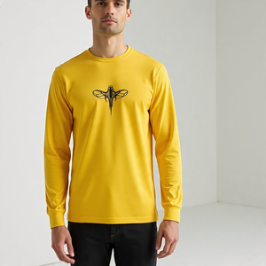 <b>Men's</b> Long Sleeve 100% Cotton Polyester T-<b>Shirt</b> Custom Print Workout Fitness Wear Breathable Oversize Tee Stand Horn Button - Product Image 1