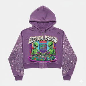 Sweat à capuche zippé en strass de style streetwear lourd avec logo personnalisé, sweat à capuche vintage délavé, sweats à capuche pour hommes 2026 - Product Image 1